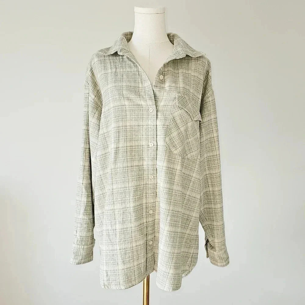 Wilfred Free Size S 2 oversized plaid  flannel button-up long sleeve 100…